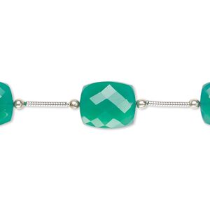 Green onyx 1pkg5, hand-cut faceted rectangle bead 12x10mm-14x10mm