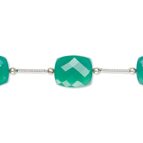 Green onyx 1pkg5, hand-cut faceted rectangle bead 12x10mm-14x10mm image number 0