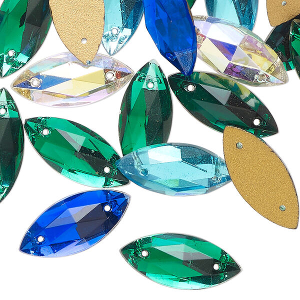 Sew-on mix 25pk mixed colors foil back, vintage Preciosa Czech crystal 18x8mm marquise image number 0