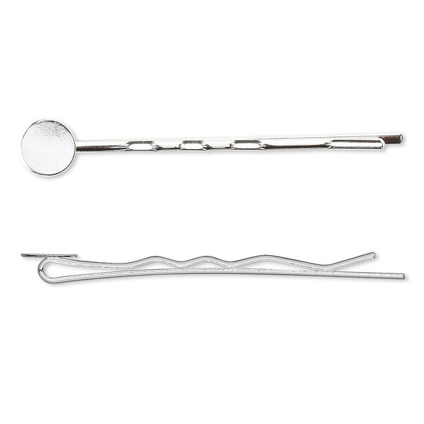 Hair clip, silver-plated brass, 63mm with 10mm pad. Sold per pkg of 12. image number 0