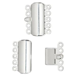 Clasp tab 1pkg100 silver-plated, 19x8mm curved rectangle, brass 5-strand