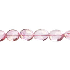 Quartz crystal 1pkg1, hand-cut faceted puffed oval bead 7 inch 8x7mm-10x8mm