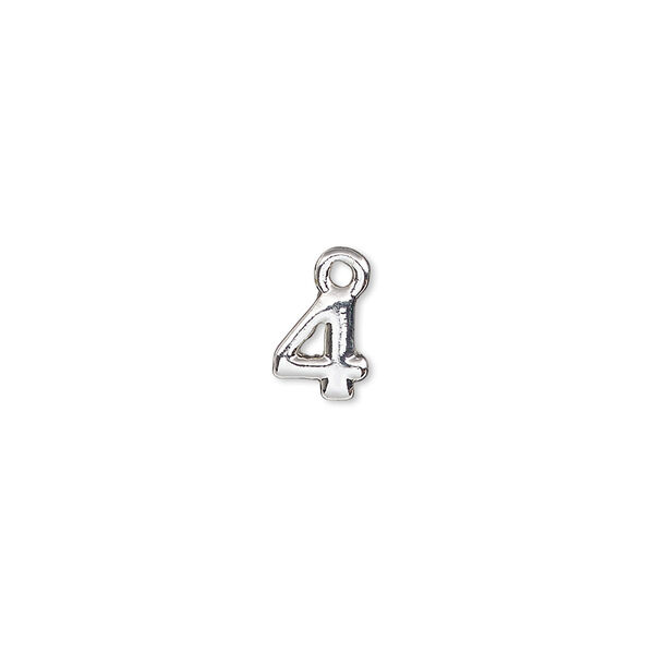 Charm, silver-finished "pewter" (zinc-based alloy), 7.5x6.5mm number 4. Sold per pkg of 2. image number 0