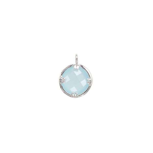 Drop, chalcedony (dyed) and sterling silver, blue, 10mm double-sided faceted round. Sold individually. image number 0