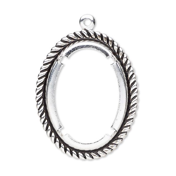 Focal, antique silver-plated brass, 32x26mm rope edge oval with 25x18mm oval setting. Sold per pkg of 10. image number 0