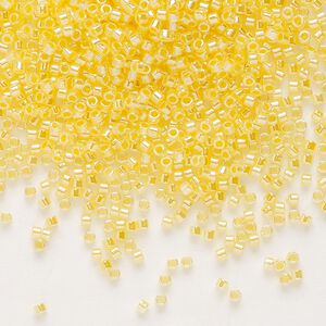 Seed bead, Delica®, glass, pkg/7.5g, #11 round, opaque inside dyed color luster light daffodil (DB-0233).