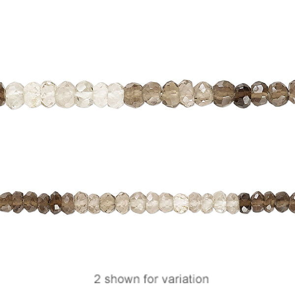 Bead, smoky quartz (heated / irradiated), shaded, 3x2mm-4x3mm hand-cut faceted rondelle, C grade, Mohs hardness 7. Sold per 13-inch strand. image number 0