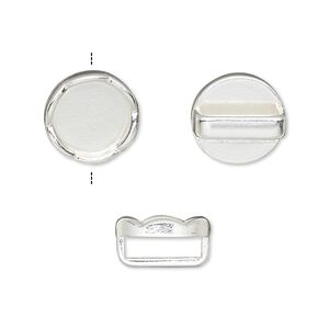 Slide, silver-finished "pewter" (zinc-based alloy), 13mm round with scalloped edge and 10mm round setting, 10x2.5mm hole. Sold per pkg of 6.