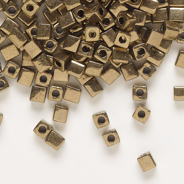 Seed bead, Miyuki 1pkg10g, glass, 3.5-3.7mm square, opaque metallic metallic dark bronze (SB-457) image number 0