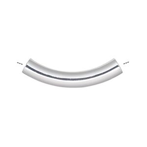 Bead, silver-plated brass, 30x5mm curved tube. Sold per pkg of 10.