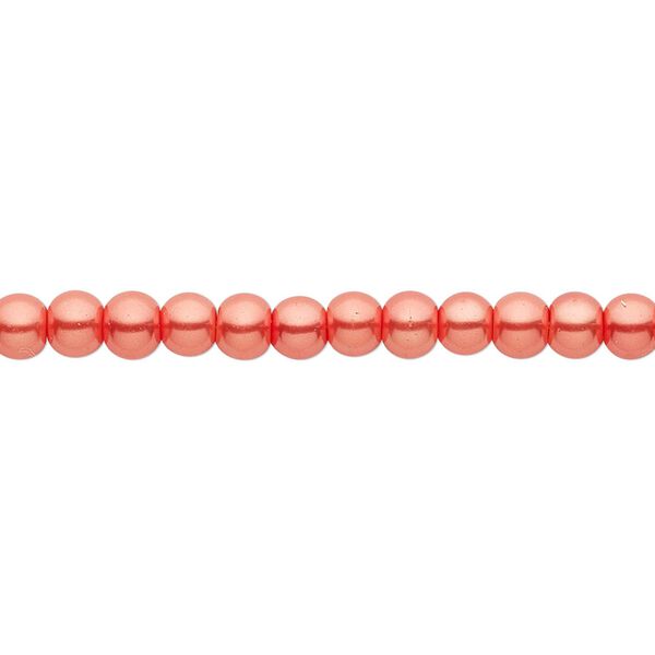 Bead, crystal pearl, orange-red, 4mm round. Sold per pkg of (2) 15-1/2" to 16" strands, approximately 200 beads. image number 0