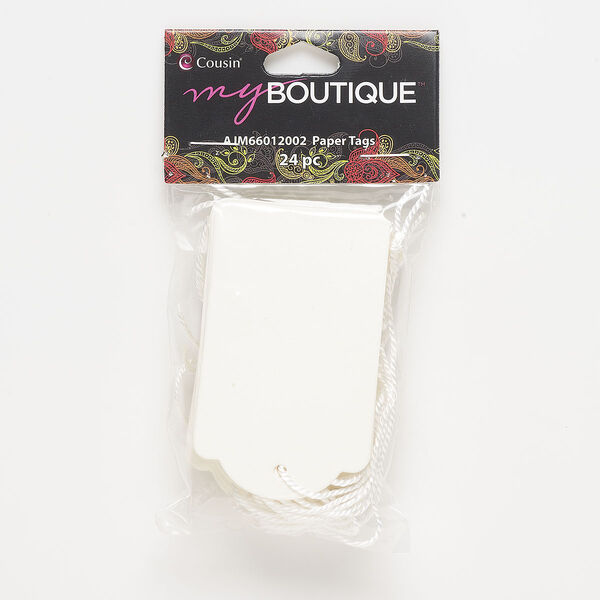 Tag, paper and nylon string, white, 2.75 x 1.75 inch rectangle. Sold per pkg of 24. image number 0