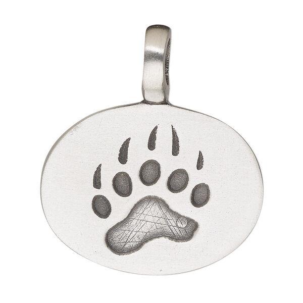 Pendant, antique pewter (tin-based alloy), 36x32mm single-sided paw print. Sold individually. image number 0