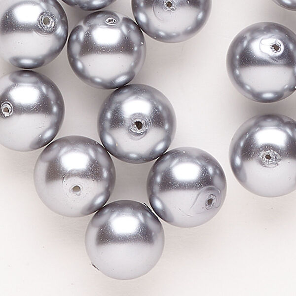Bead 1pkg1 glass pearl, 12mm round, 2 ounce grey image number 0