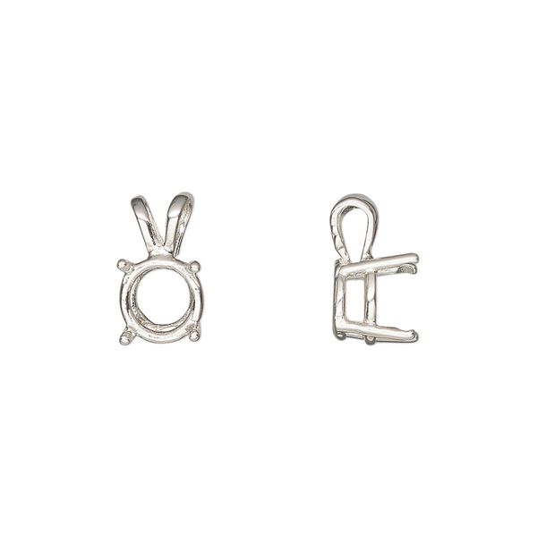 Pendant, Sure-Set™, sterling silver, 8mm pre-notched 4-prong round basket setting. Sold individually. image number 0