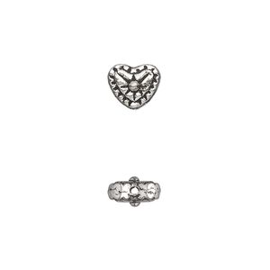 Bead, antique silver-plated "pewter" (zinc-based alloy), 8x7mm heart. Sold per pkg of 50.