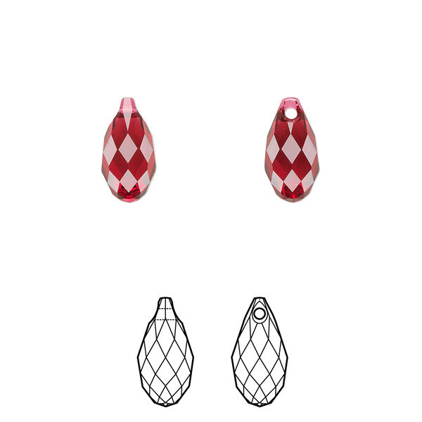 Briolette 2pk scarlet, Crystal Passions® 11x5.5mm pendant drop 6010 image number 0