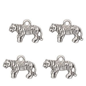 Charm, antique silver-finished "pewter" (zinc-based alloy) , 18x10mm single-sided tiger. Sold per pkg of 4.