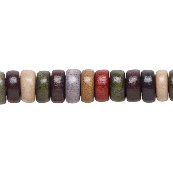 Bead, Taiwanese cheesewood (dyed / waxed), Earth tones, 8x4mm rondelle. Sold per pkg of (2) 15-1/2" to 16" strands. image number 0