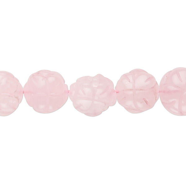 Bead, rose quartz (dyed), 12x12mm hand-cut carved flower, B- grade, Mohs hardness 7. Sold per 15-1/2" to 16" strand. image number 0