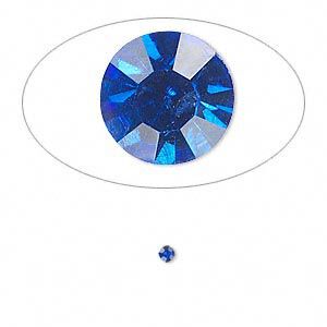 Chaton, glass rhinestone, sapphire blue, foil back, 2.1-2.2mm faceted round, PP15. Sold per pkg of 72.