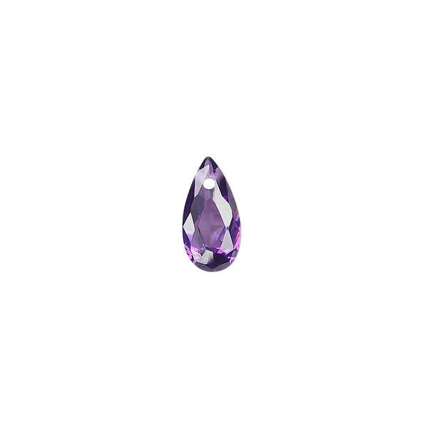 Drop, cubic zirconia, amethyst purple, 12x6mm hand-faceted teardrop, Mohs hardness 8-1/2. Sold per pkg of 4. image number 0