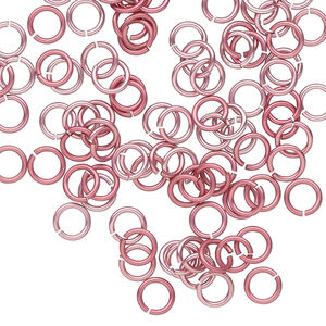 Jump ring 1pkg100 aluminum, 5mm round, 20 gauge / 3.1mm inside diameter / pink