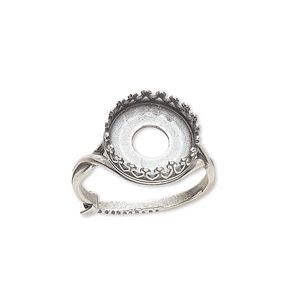 Ring, JBB Findings, antique silver-plated brass, 13.5mm round with 12mm round bezel setting, adjustable from size 6-8. Sold individually.