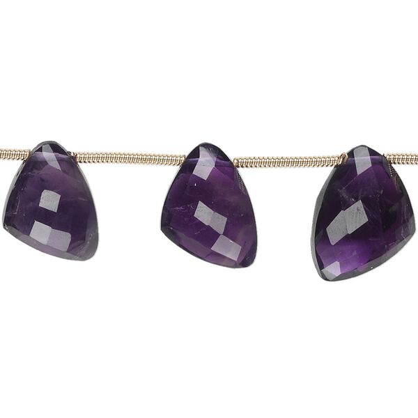 Amethyst 1pkg6, hand-cut top-drilled faceted irregular triangle bead natural graduated 12x9x9mm-15x12x12mm image number 0