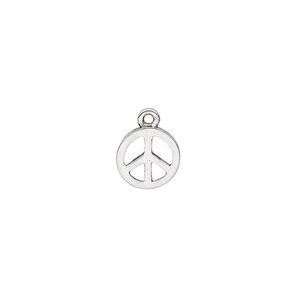 Charm, antique silver-plated "pewter" (zinc-based alloy), 9mm peace sign. Sold per pkg of 20.