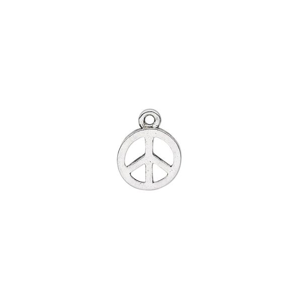Charm, antique silver-plated "pewter" (zinc-based alloy), 9mm peace sign. Sold per pkg of 20. image number 0