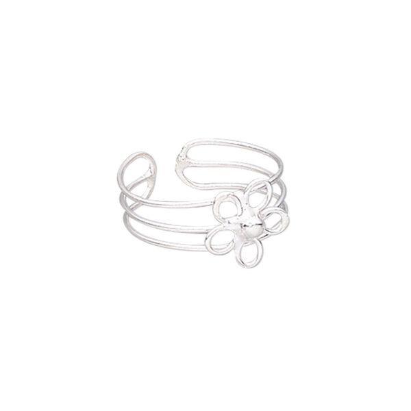 Ring, silver-plated brass, 10mm wide with 10mm open flower, adjustable. Sold individually. image number 0