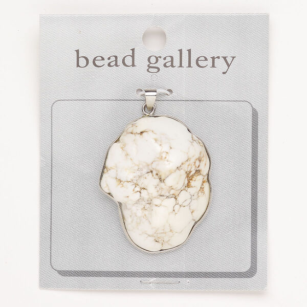 Focal "pewter" zinc-based alloy howlite 1pk 40x35mm-44x40mm freeform, silver finish natural image number 0