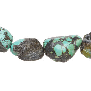 Turquoise 1pkg1, rough nugget bead, 15 inch medium to large / blue-green