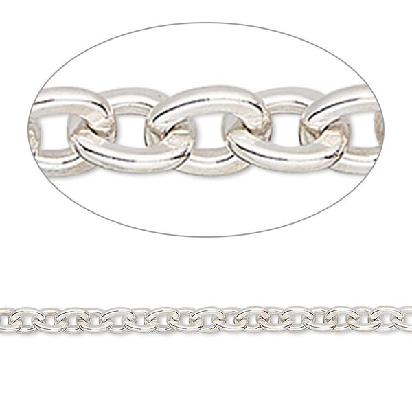 Chain, sterling silver, 3.6mm flat cable. Sold per pkg of 5 feet. image number 0