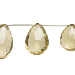 Golden quartz 1pkg8, hand-cut top-drilled faceted puffed teardrop bead 22x17mm-30x19mm