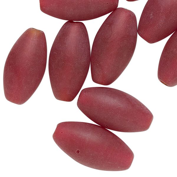 Bead, lampworked glass, translucent matte red, 20x10mm oval. Sold per 2-ounce pkg, approximately 20 beads. image number 0