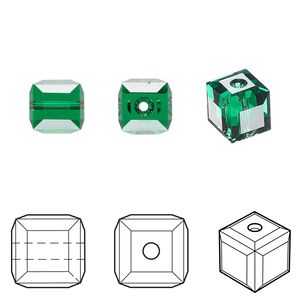 Bead 6pk majestic green, Crystal Passions® 8mm cube 5601