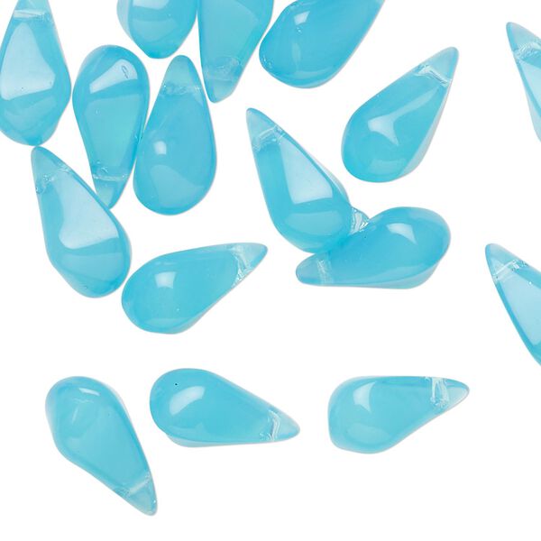 Bead, glass, translucent light blue, 13x8mm-14x8mm top-drilled faceted teardrop. Sold per pkg of 30. image number 0