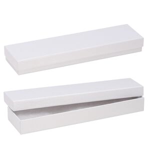 Box, paper, "cotton"-filled, white, 8-1/8 x 1-7/8 x 7/8 inch textured rectangle. Sold per pkg of 10.