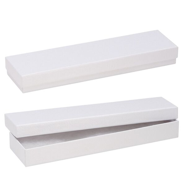 Box, paper, "cotton"-filled, white, 8-1/8 x 1-7/8 x 7/8 inch textured rectangle. Sold per pkg of 10. image number 0