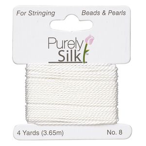 Thread, Purely Silk™, white, heavy, size #8, 33-pound test. Sold per 4-yard card.