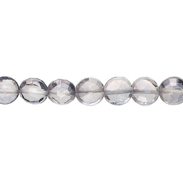 Quartz crystal 1pkg1, hand-cut faceted puffed flat round bead 7 inch 6-8mm image number 0