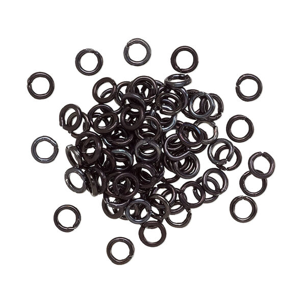 Jump ring, anodized aluminum, black, 4mm round, 2.4mm inside diameter, 20 gauge. Sold per pkg of 100. image number 0