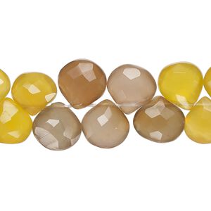 Chalcedony 1pkg1, hand-cut top-drilled faceted puffed teardrop bead 7 inch 9x8mm-12x9mm