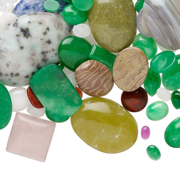 Multi-gemstone / glass / shell 1pkg1, non-calibrated mixed shape cab 1/4 lb mix 4x2mm-44x38mm image number 0