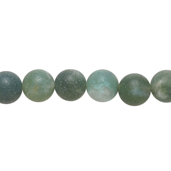 Bead, moss agate (natural), matte, 8mm round, B grade, Mohs hardness 6-1/2 to 7. Sold per 8-inch strand, approximately 25 beads. image number 0