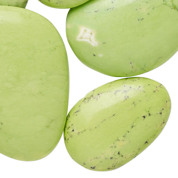 Cabochon mix, magnesite (dyed / stabilized), apple green, 26x22mm-41x29mm non-calibrated mixed shape with matrix, C grade, Mohs hardness 3-1/2 to 4. Sold per 100-gram pkg, approximately 5-15 cabochons. image number 0