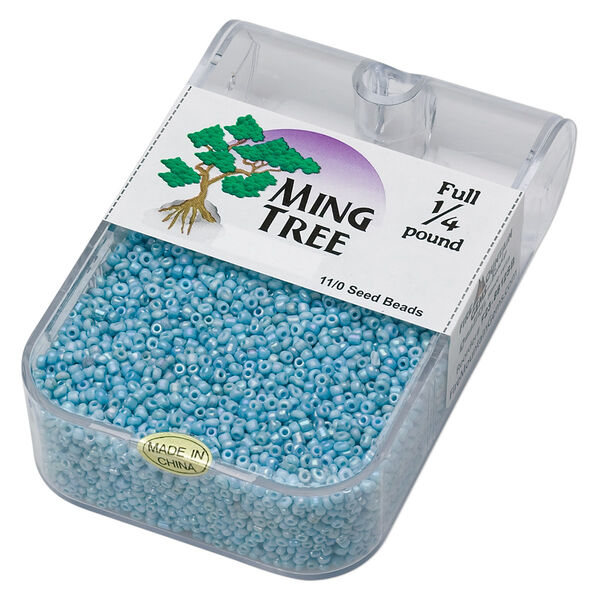 Seed bead, Ming Tree™, glass, pkg/1/4 pound, #11 round, opaque rainbow turquoise blue. image number 0