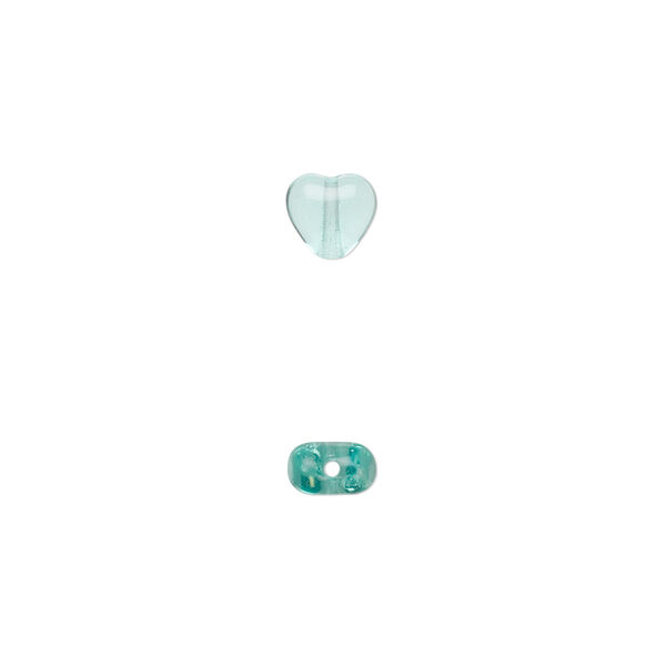 Bead, Czech pressed glass, light aqua, 6.5x6mm heart. Sold per 15-1/2" to 16" strand, approximately 65 beads. image number 0